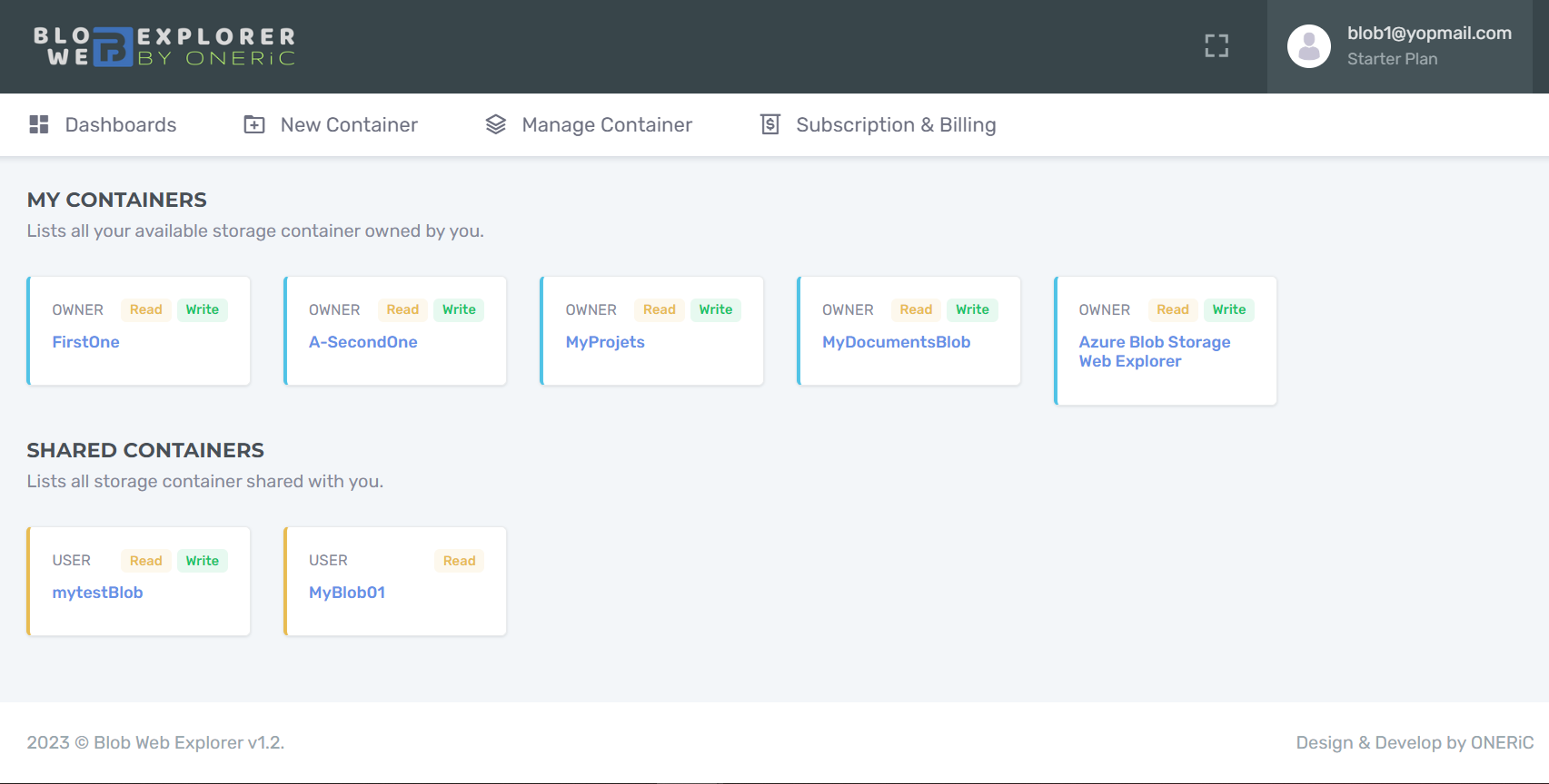 Azure Blob Storage Container Dashboard