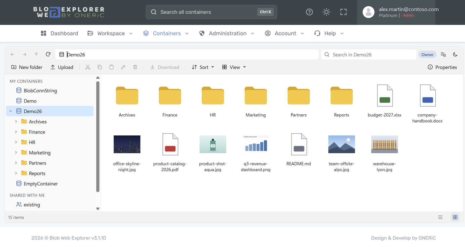 Blob Web Explorer file explorer with folder tree, toolbar and file thumbnails